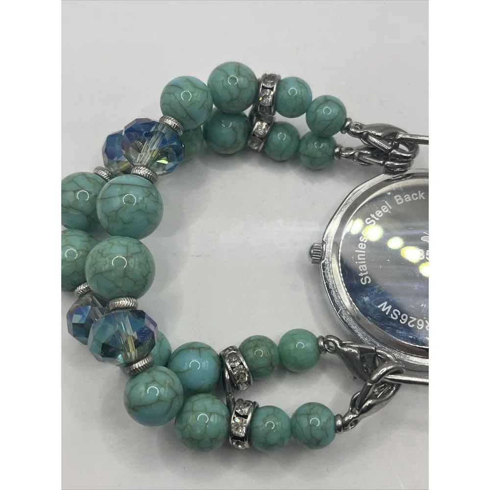 Women's Quartz Watch Turquoise Colored Beaded Band- New‎ Battery